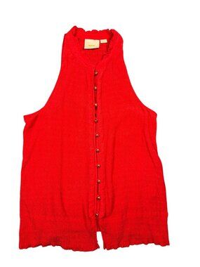 Maeve Anthropologie Red Swiss Dot High Neck Button Front Tank Top Size XL